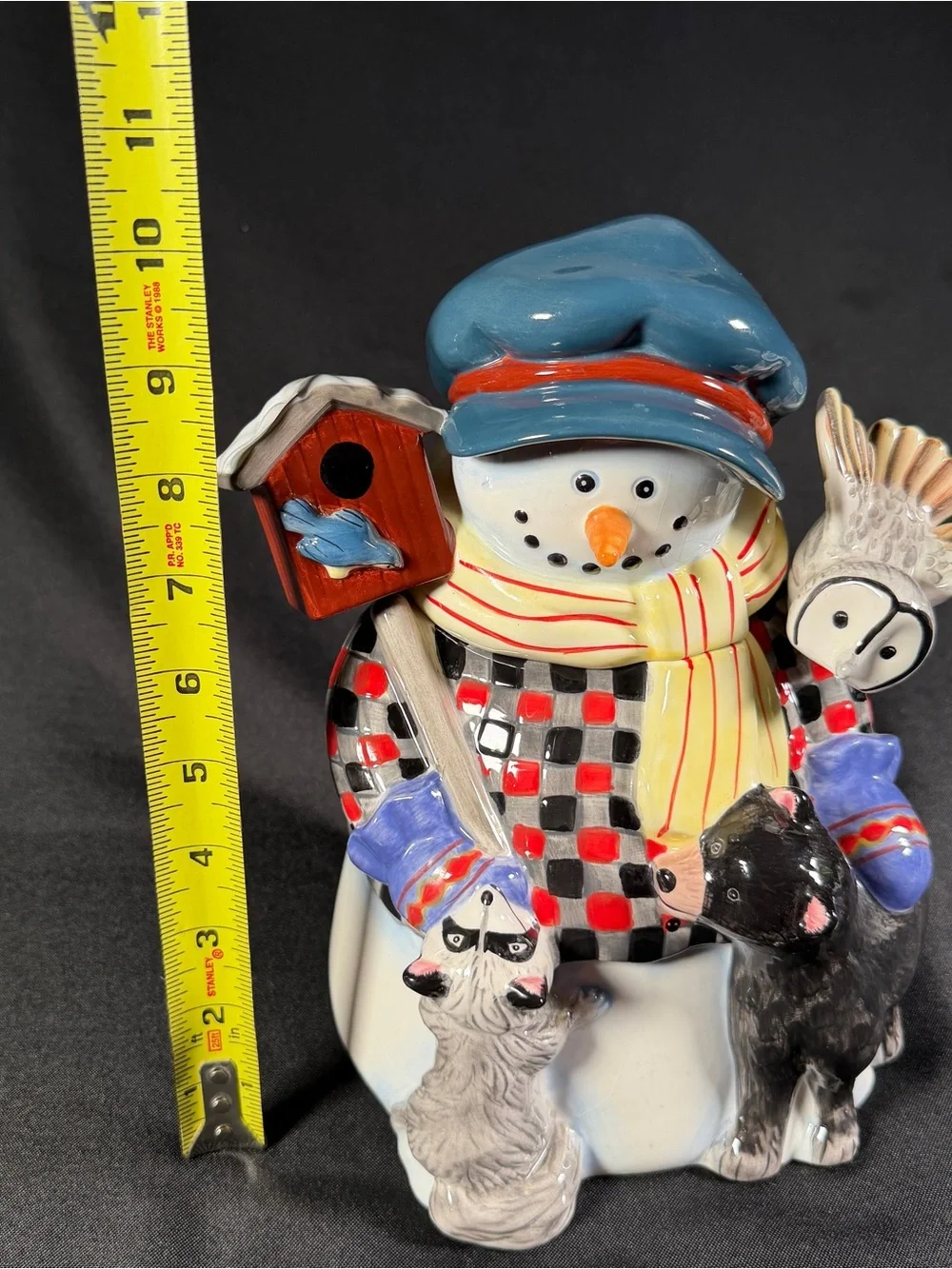 Hand-Painted Ceramic Snowman Cookie Jar Gibson Woodland Friends